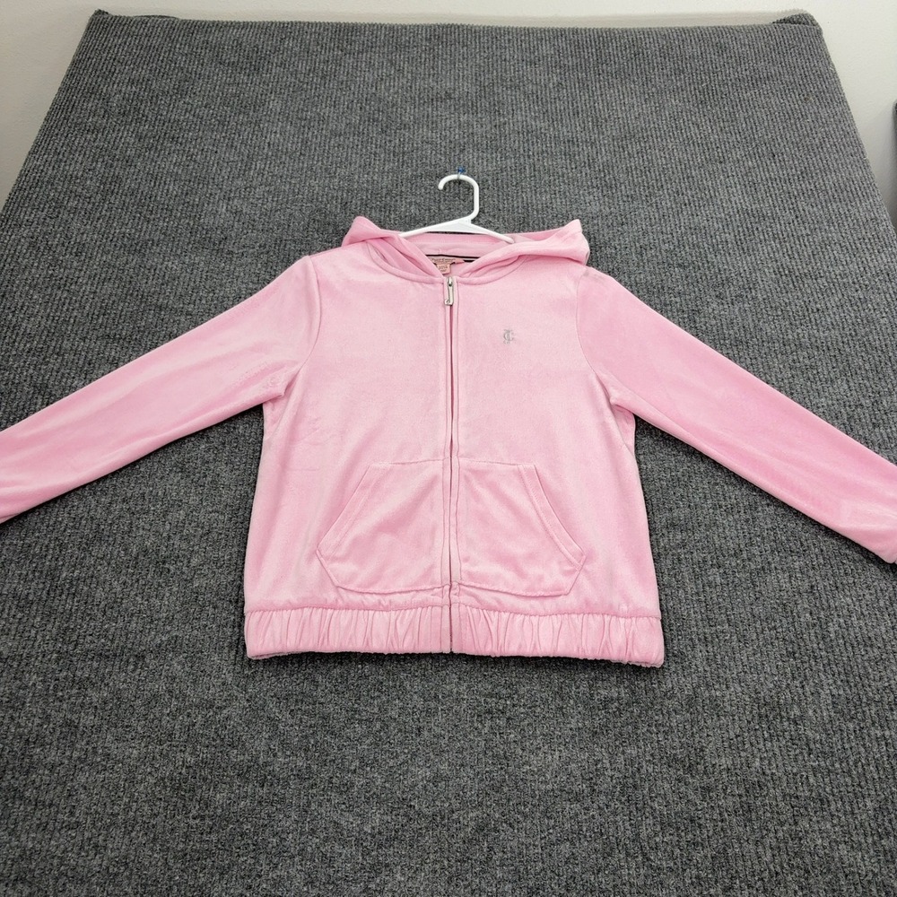 Juicy Couture Hoodie Kids L Pink‎ Polyester Velour Full Zip Y2K Casual Style